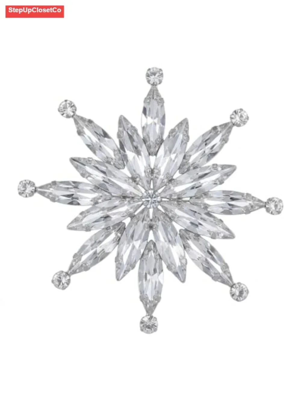 Oversized Snowflake Flower Rhinestone Crystal Pave Brooch Pin for Women, Alloy